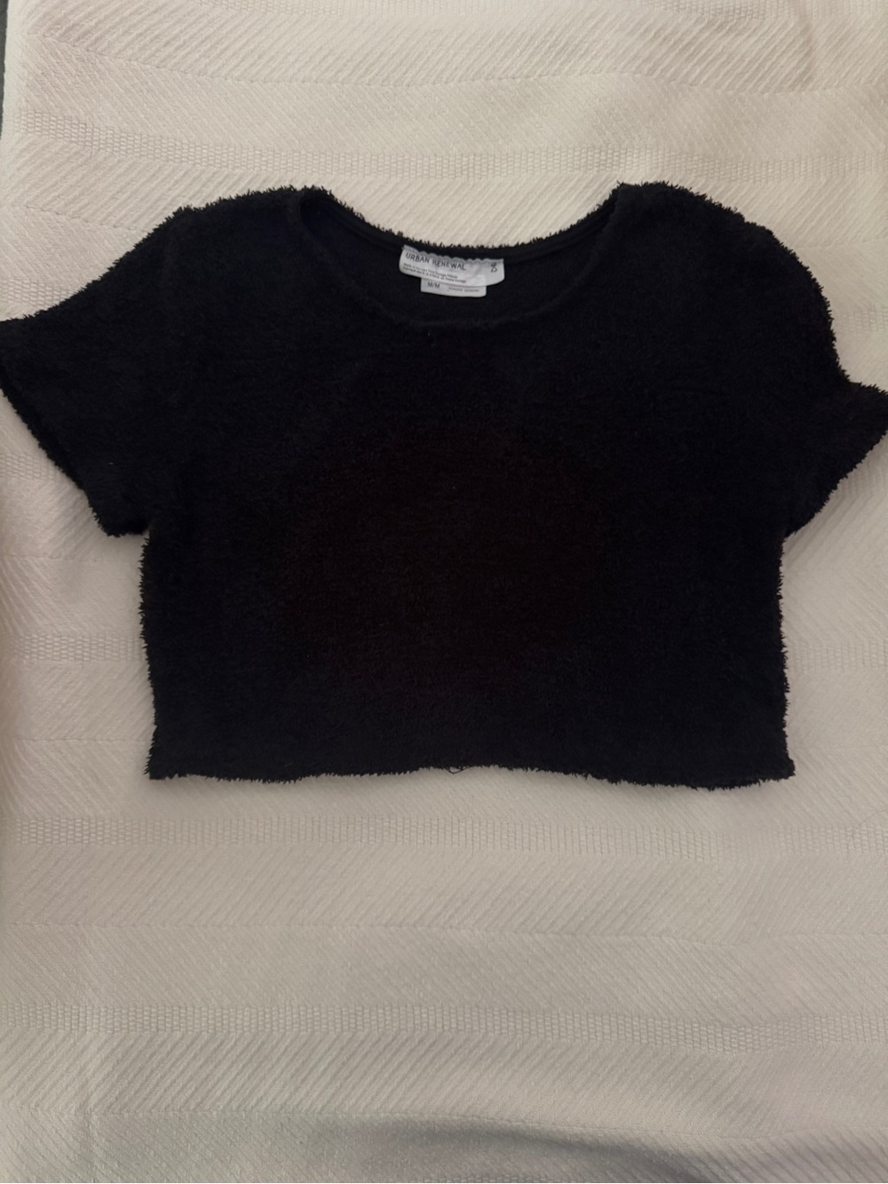 Urban Renewal Black Fuzzy Cropped Tee